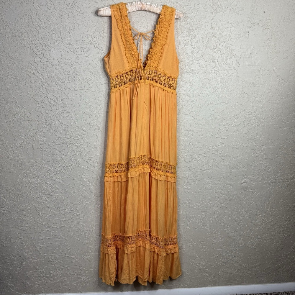 Rue 21 Boho Maxi Dress Womens S Babydoll Flowy Crochet LaceTiered Beach Festival - Picture 11 of 11